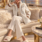 Fashionable Retro Leopard Print Off-white Faux Fur Short Coat With Zippered Sleeves