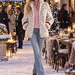 Fashionable Retro Leopard Print Off-white Faux Fur Short Coat With Zippered Sleeves