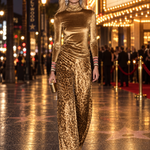 Vintage Glam Gold Velvet Turtleneck Top And Leopard-Print Wide-Leg Pants Set
