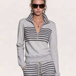 Casual Sporty Striped Light Gray Sweatshirt And Pants Set