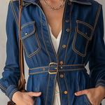 Belted Indigo Contrast Stitching Denim Duster Coat