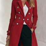Women's Red Double-Breasted Denim Trench Coat