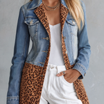 Leopard Patchwork Longline Denim Jacket