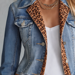 Leopard Patchwork Longline Denim Jacket