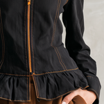 Black Zip Front Peplum Jacket