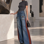 Casual Retro Faded Red And Blue Workwear Jeans