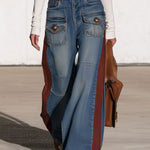 Casual Retro Faded Red And Blue Workwear Jeans