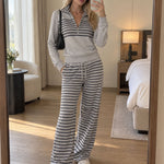 Casual Sporty Striped Light Gray Sweatshirt And Pants Set
