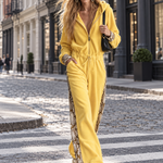 Retro Cozy Snake Print Panel Hooded Zip-Up Fleece Drawstring Wide Leg Jumpsuit
