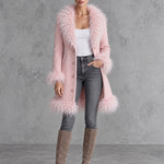 Retro Chic And Elegant Faux Frayed Pink Wool Blend Coat