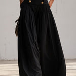 Women's Fashion White Long-Sleeved Shirt And Black High-Waisted Wide-Leg Pants Set