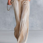 Women's Leopard Print Velvet Turtleneck Top & Champagne Metallic Wide-Leg Pants Two-Piece Set
