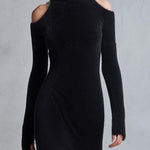 Vintage Romantic Black Fuzzy Knit Long Sleeve Sheer Lace Hem Bodycon Maxi Dress