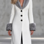 Retro Chic Faux Fur Collar White Single-breasted Wool Blend Coat