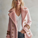 Vintage Blush Pink Faux Shearling Double-Breasted Gold Button Buckle Cuff Peacoat