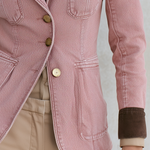 Vintage Safari Pink Contrast Trim Gold Button Tailored Denim Blazer