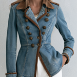 Military Denim Peplum Jacket With Faux Suede Jacket