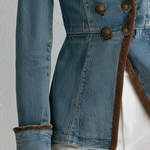 Military Denim Peplum Jacket With Faux Suede Jacket