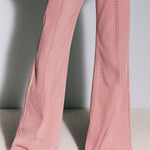 Women's Gold Button Zipper Blue/Pink Denim Flared Fleece Jumpsuit
