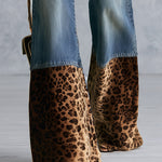 Women's High Rise Leopard Print Patchwork Flare Jeans