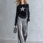 Chic And Casual Grey Wide-leg Velvet Pants