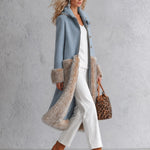 Urban Elegance Dusty Blue Wool-Blend Patchwork Faux Fur Coat