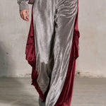 Casual Retro Color-blocked Star Gray Hooded Zip-up Velvet Jumpsuit