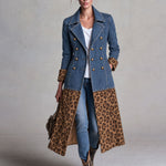 Retro Denim Patchwork Leopard Print Faux Suede Coat