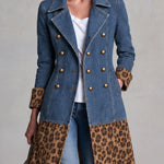 Retro Denim Patchwork Leopard Print Faux Suede Coat