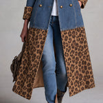 Retro Denim Patchwork Leopard Print Faux Suede Coat