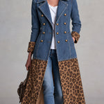 Retro Denim Patchwork Leopard Print Faux Suede Coat