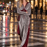 Casual Retro Color-blocked Star Gray Hooded Zip-up Velvet Jumpsuit