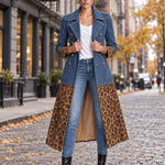 Retro Denim Patchwork Leopard Print Faux Suede Coat