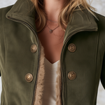 Retro Olive Corduroy Patchwork Faux Fur Coat For Women
