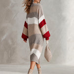 Urban-silhouette Colorblock V-neck Button-down Knit Midi Dress