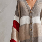 Urban-silhouette Colorblock V-neck Button-down Knit Midi Dress