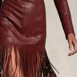 Women's Half-zip Tassel Burgundy PU Mini Dress