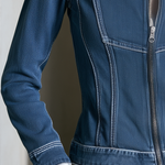 Modern Chic Stand Collar Zip Up Contrast Stitch Fitted Denim Jacket