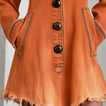 Retro Boho Burnt Orange Frayed Hem Button Front Denim Mini Dress