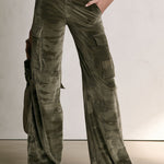 Women's Retro Military Green Wool Blend Sweater Camouflage Velvet Cargo Pants Set