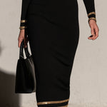 Elegant And Sophisticated Black High-neck Off-shoulder Long-sleeved Midi Dress
