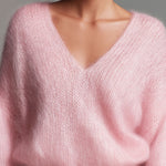 Elegant Pink V-neck Loose Pullover Sweater