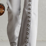 Stylish Metal Eyelets Light Gray Wide-Leg Jeans