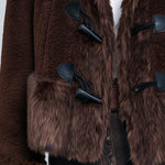 Premium Faux-Shearling Trimmed Brown Fleece Duffle Coat