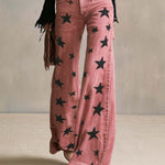Vintage Western Washed Pink Star Print High Waisted Wide Leg Flare Jeans