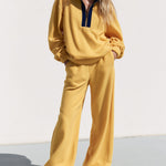 Women's Loose-fitting Color-blocked Double-sided Fleece Half-zip Sweatshirt And Pants Set