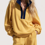 Women's Loose-fitting Color-blocked Double-sided Fleece Half-zip Sweatshirt And Pants Set