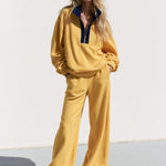 Women's Loose-fitting Color-blocked Double-sided Fleece Half-zip Sweatshirt And Pants Set