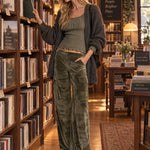 Women's Retro Military Green Wool Blend Sweater Camouflage Velvet Cargo Pants Set