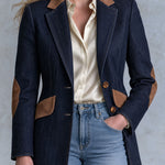 Women's Camel Faux Suede And Indigo Denim Blazer